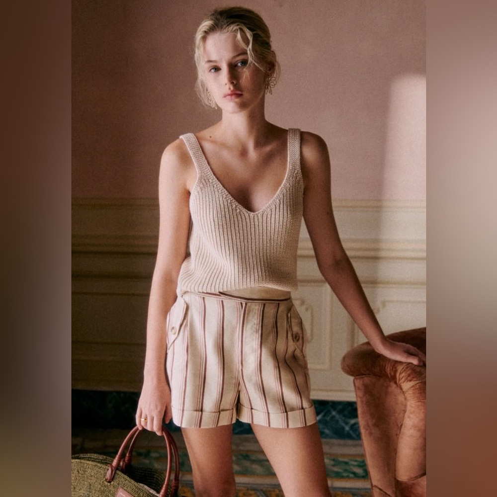 Sezane Cedric Shorts Stripes Beige Pink Brown - Size 2